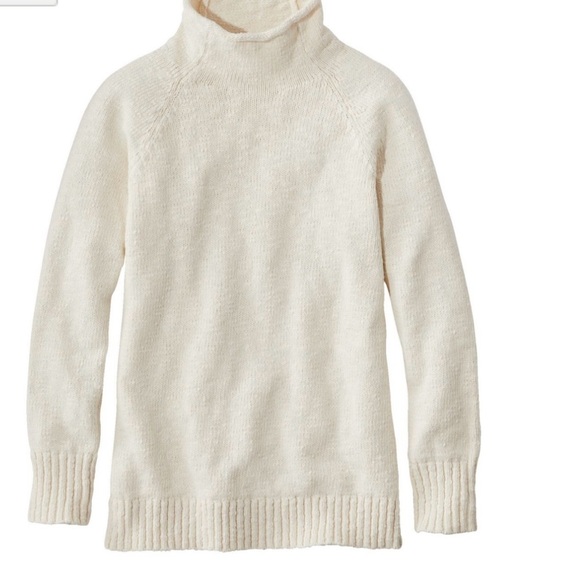 NWT L.L. Bean Women's Cotton Ragg Sweater, Funnelneck Pullover XSP Cream Cozy - Picture 1 of 12